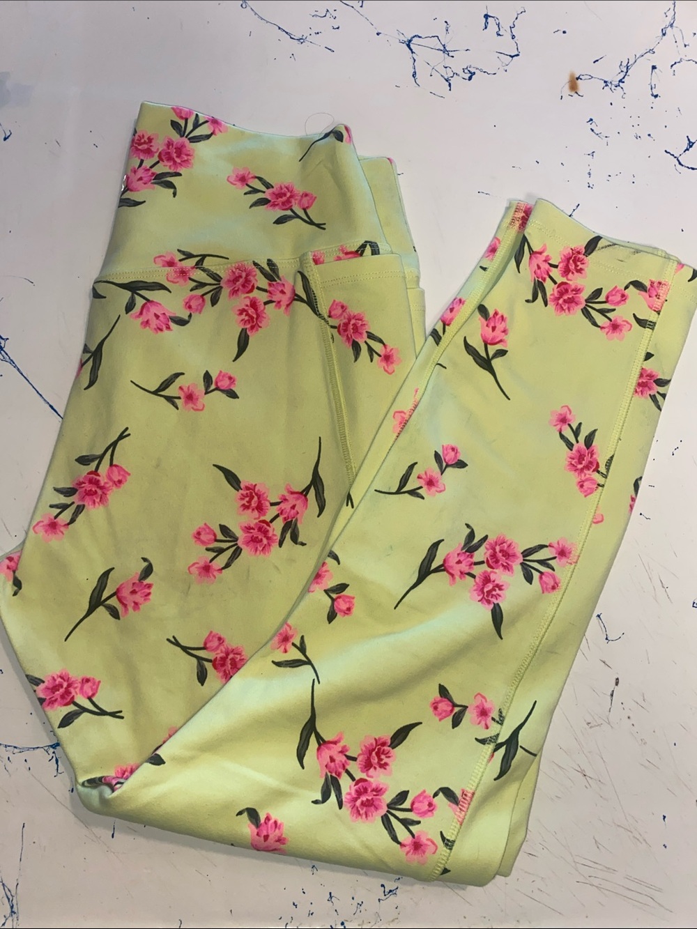 PINK Victoria's Secret Lime Green Leggings with Pink Floral Print